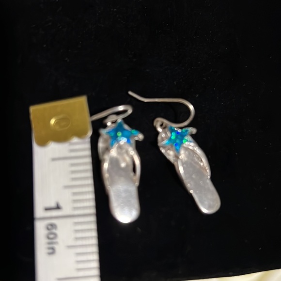 Beautiful, silvertone, flip-flop earrings with blue stars - Picture 2 of 2